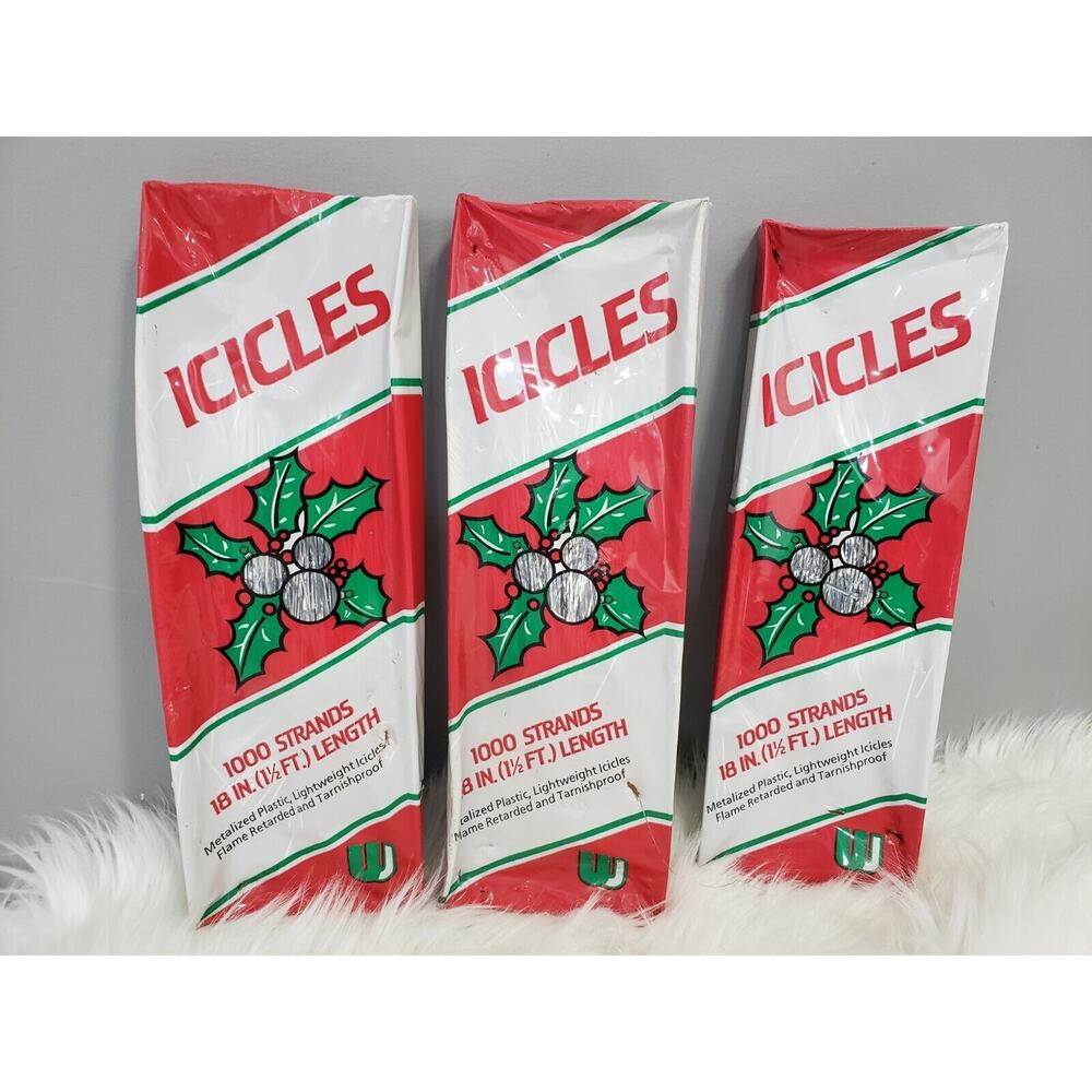 Lot 3 Union Wadding Christmas Icicles 1000 Strands 18" Length Tree vintage retro